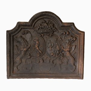 18th Century Chimney Plate in Cast Iron Crown Griffons