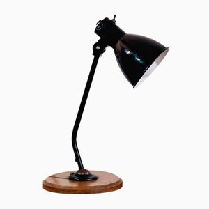 Lampe de Bureau Industrielle Bauhaus sur Socle en Bois, 1930s