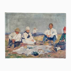 Franz Martin Lünstroth, Field Worker at the Break, 1920s, Oil on Canvas, Framed