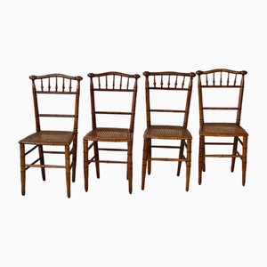 Napoleon III Chairs in Beech and Caning, 1880s, Set of 4