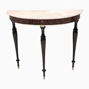 Table Console Vintage en Hêtre et Noyer Noir avec Plateau en Demi-Lune en Marbre, 1950s