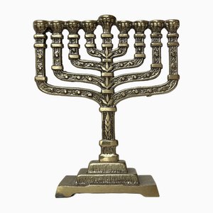 Bougeoir Hanukkah Menorah Brutaliste en Bronze par Hen Holon, Israël, 1970s