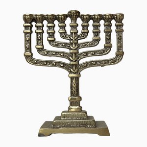 Brutalist Bronze Hanukkah Menorah Candleholder by Hen Holon, Israel, 1970s
