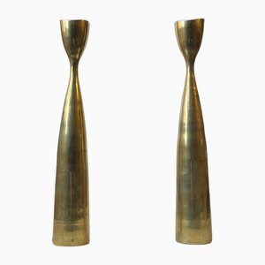 Scandinavian Modern Tulip Candlesticks in Brass, 1960s, Set of 2