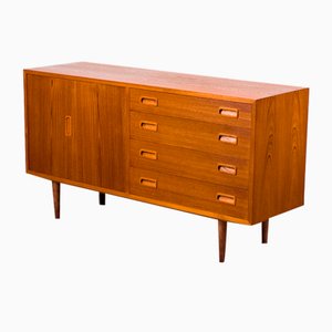 Danish Teak Sideboard with Folding Door and 4 Drawers by Carlo Jensen for Hundevad & Co., 1960s