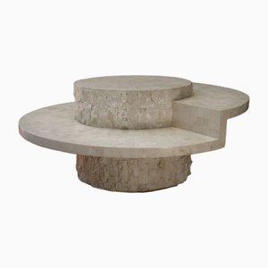 Vintage Round Coffee Table in Travertine & Resin, 1970s