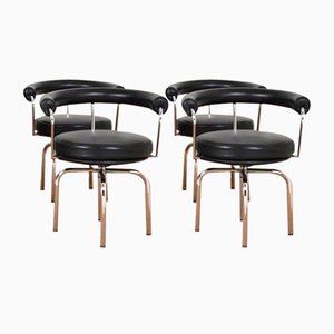 LC 7 Swivel Armchairs by Le Corbusier, Perriand and Jeanneret for Cassina, 1980s, Set of 4