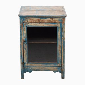 Patinated Wooden Bedside Table with Showcase, 1800s