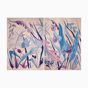 Romina Milano, The Blue Garden III Diptych, 2023, Acrilico su carta