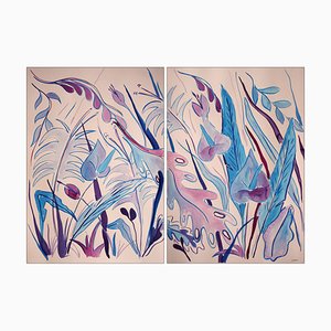Romina Milano, The Blue Garden III Diptych, 2023, Acrylic on Paper