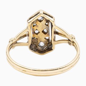 Anello vintage in oro 14 kt con diamanti a rosetta, anni '50