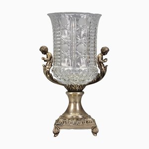 Czech Crystal Glass and Brass Vase with Cherubs, 1970s