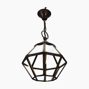 Mid-Century French Modern Octagonal Brass and Clear Glass Hanging Lantern, 1950s