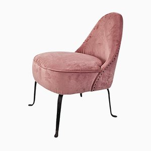 Italian Armchair in Pink Velvet and Curved Metal, 1950s