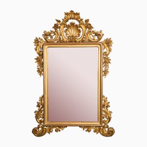 Specchio Luigi Filippo napoletano in legno dorato e intagliato, XIX secolo