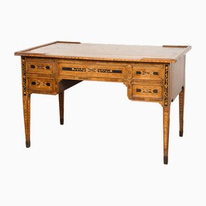 Antique Louis XVI Lombard Desk in Walnut with Maple Inlay Grafts, 18th Century