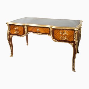 Antique French Napoleon III Desk in Exotic Fine Wood with Gilded Bronze Elements, France, 19th Century