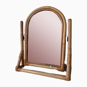 Specchio oscillante vintage in bambù