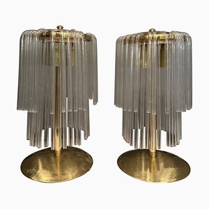 Lampade da tavolo in ottone e vetro attribuite a Gaetano Sciolari, anni '70, set di 2