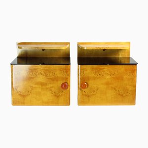 Art Deco Czechoslovakian Wall Mount Bedside Tables with Glass Tops, 1940s, Set of 2
