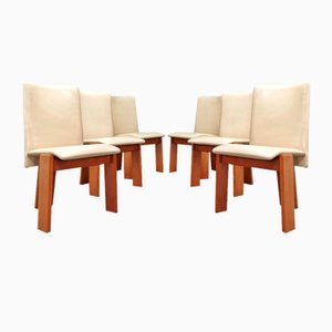 Stühle mit Dreibeingestell & Beige Lederbezug, 1970er, 6er Set