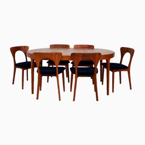 Extendable Table and Chairs by Ib Kofod-Larsen for Koefoed Hornslet, Denmark, 1960s, Set of 7