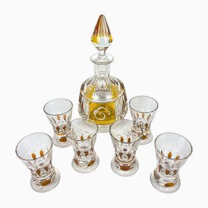 Liquor Set in Carved Glass, Set of 7