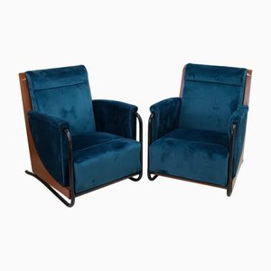 Mid-Century Modern Steel Tube and Velvet Club Chairs, Set of 2