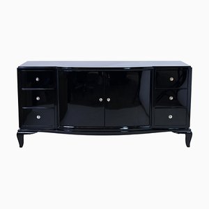 French Art Deco Sideboard in Black Piano Lacquer with Drawers and Doors, 1930s-1940s