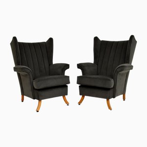 Fauteuils Mid-Century en Velours Noir, 1950s, Set de 2