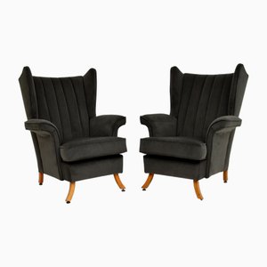 Mid-Century Black Velvet Armchairs, 1950s, Set of 2