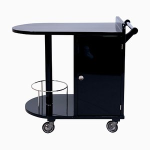 French Art Deco Bar Cart in Black Lacquered Wood, 1930s
