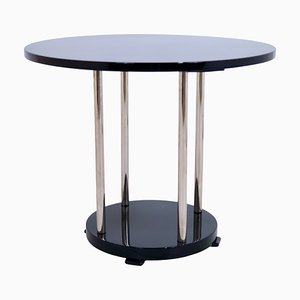 French Art Deco Style Side Table in Black Piano Lacquer with Chromed Tubes, 1940s