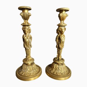 Bougeoirs en Bronze Doré, Set de 2