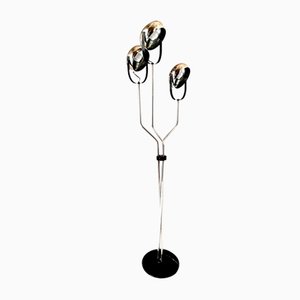 Lámpara de pie de acero cromado con tres puntos de luz ajustables de Reggiani, años 60