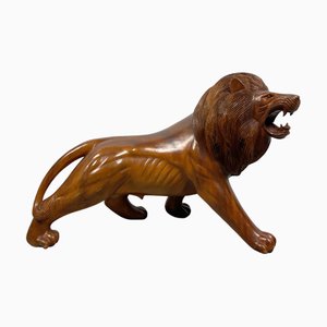 León africano de madera de bambú, años 70