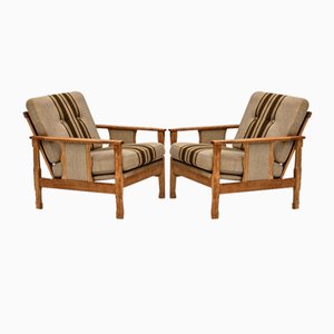 Danish Lounge Chairs in Wool & Oak, 1970s, Set of 2