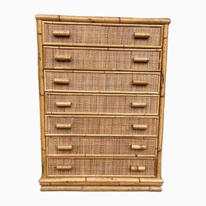 Mid-Century Modern Chest of Drawers in Rattan and Bamboo, 1970