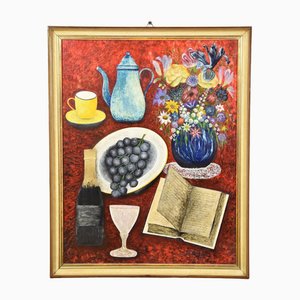 Colorful Still Life, Gouache Behind Acrylic Glass, 2000s, Framed