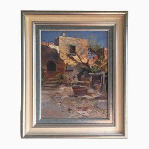 Ezelino Briante, Sunny Day in Capri, 1955, Oil on Panel, Framed