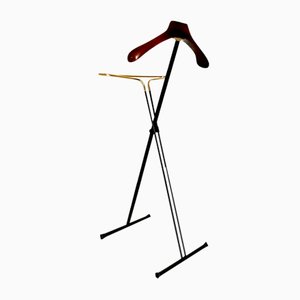 Vintage Folding Valet Stand in Wood, Iron and Brass from Fratelli Reguitti, Italy, 1950s