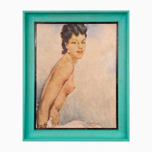 Desnudo de mujer, años 60, pintura al óleo, enmarcado