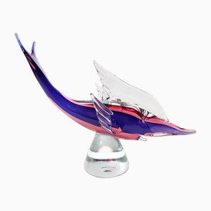 Large Pink and Blue Murano Glass Swordfish attributed to Archimede Seguso, Italy, 1960s