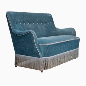 Dänisches Velours 2-Sitzer Sofa aus Buchenholz, 1960er