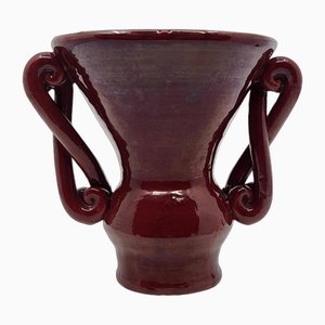 French Ears Vase in Red Enamelled Ceramic by Jean Austruy, 1950s