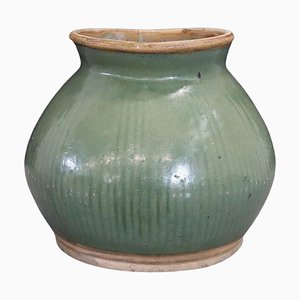Ming Dynasty Chinese Stoneware Jar Celadon with Fluted Detail