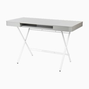 Bureau Cosimo avec Plateau Laqué Gris Brillant et Structure Laquée Blanche par Marco Zanuso Jr. pour Adentro