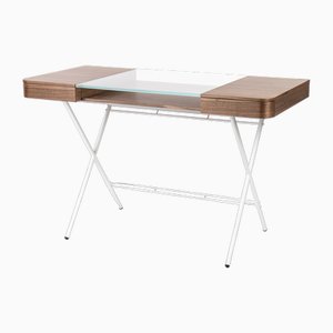 Cosimo Desk with Walnut Veneer and Glass Top by Marco Zanuso Jr. for Adentro