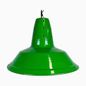 Industrial Italian Green Factory Hanging Lamp, 1970s