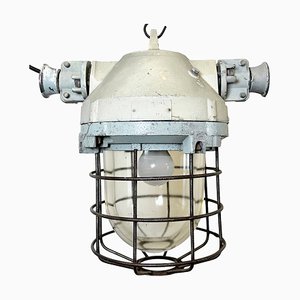 Lámpara de techo búnker industrial con jaula de hierro de Elektrosvit, años 70